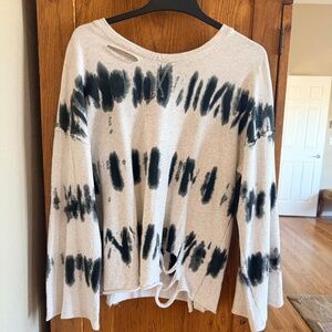 POL Brand distressed sweatshirt L lace-up back with oversized sleeves navy/ivory